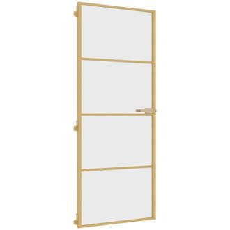 Berkfield Home Interior Door Slim Golden 83x201.5 cm Tempered Glass & Aluminium in Gold