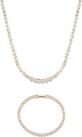 Adornia Crystal Tennis Bracelet & Necklace Set in Gold at Nordstrom Rack