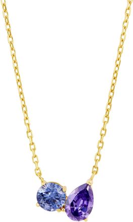 Savvy Cie Jewels GOLD PLATED OVER STERLING SILVER.925 TOI ET MOI ROUND AND PEAR MULTI COLOR CZ PENDANT NACKLACE