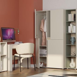 Dmora Armario Grande Lidasone, Ropero Dormitorio 5 Estantes, Perchero, Puertas Abatibles, 100x184h Cm Beige