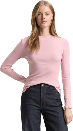 Tom Tailor Denim Langarmshirt TOM TAILOR DENIM, Damen, Gr. XXL, soft mauve rose, Single Jersey, Obermaterial: 93% Baumwolle, 7% Elasthan, unifarben, schmal h&uuml;ftbedecke