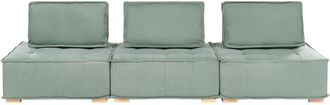 Beliani 3 Seater Modular Sofa Light Green Fabric Upholstery Solid Wood Legs Quilted Seat Water-Repellent Living Room Modern Style TIBRO