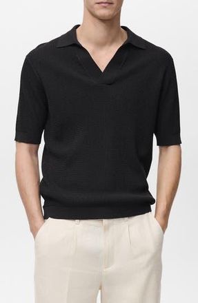 Mango Structured Fine Knit Polo in Black at Nordstrom Rack, Size Medium