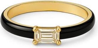 House of Frosted Baguette Cut Topaz Enamel Ring in Yellow Gold/Black at Nordstrom Rack, Size 7
