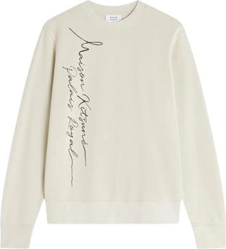 Maison Kitsun&eacute; Poetic Script Sweatshirt - Heren - Sweatshirts - Beige - XL - Katoen - Hoodies & sweatvesten