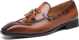 Generic Mens Tassel Loafer, Classic Casual Dress Shoe, Black PU Leather Tassel Slip-on Penny Loafer for Mens,Brown,8.5 UK