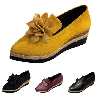 Generic Womens Casual Slip On Wedge Shoes Dressy Retro Pointed Toe Flower Decoration Dress Shoes for Women Work Fashion Chunky Wedge Heels Outdoor Travel Non 