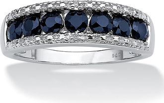 Palm Beach Jewelry 1.06 TCW Sapphire and Diamond Accent Ring in Platinum-plated Sterling Silver