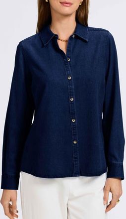 Foxcroft Hampton Denim Shirt in Dark Wash at Nordstrom, Size X-Small