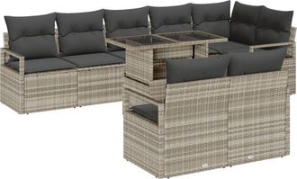 vidaXL Garden Sofa Set with Storage 9 pcs Light Grey Poly rattan Vidaxl