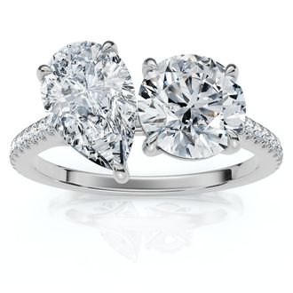 Pompeii3 2 1/10Ct Toi Et Moi Pear and Round Diamond Ring 14k Gold or Platinum Lab Grown