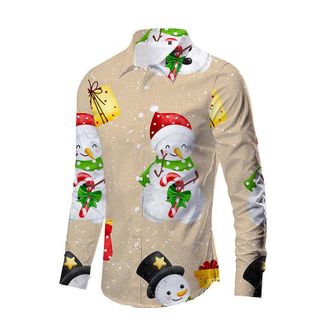 Generic Mens Christmas Shirt, Mens Long Sleeve, Festive Christmas Casual Shirt with Santa Print, Turn-Down Collar, Fun Christmas Outfit, Regular Fit, Christma