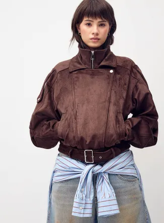 Twik Womens Buttoned flap faux-suede jacket