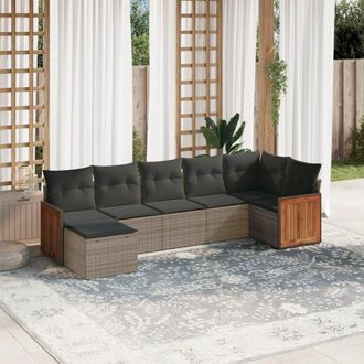 vidaXL Vidaxl - Set De Sof&aacute;s De Jard&iacute;n 7 Piezas Con Cojines Rat&aacute;n Pe Gris