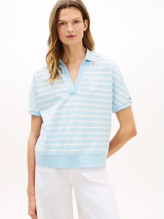 Tommy Hilfiger Womens Relaxed Fit Heathered Stripe Polo - Blue - XXL