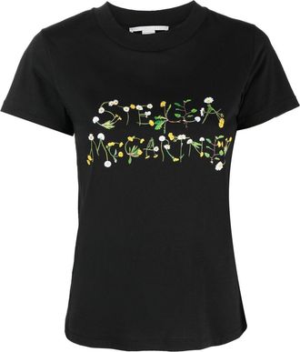 Stella McCartney dandelion logo-print T-shirt - women - Cotton - 40 - Black