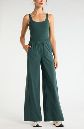 Zella Transit Wide Leg Jumpsuit in Green Timber at Nordstrom, Size X-Large