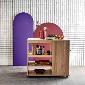 Sweeek Wood Decor Kitchen Island With Wine Rack L100cm in Light Brown