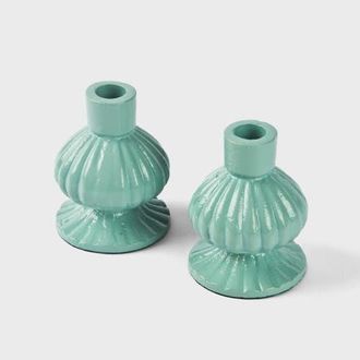 Mela Artisans Sculpted Aluminum Candlesticks in Sage Green at Nordstrom