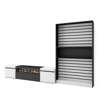 Skraut Home Skraut Home - Muebles De Sal&oacute;n Para Tv, Conjunto De Muebles Comedor, 310x186x35cm, Para Tv Hasta 80, Chimenea El&eacute;ctrica, Estilo Moderno, Blanco Y Negr