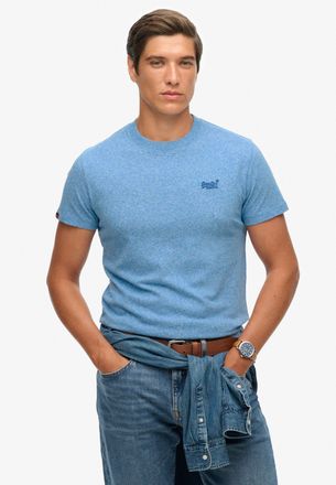 Superdry Rundhalsshirt SUPERDRY ESSENTIAL LOGO EMB TEE, Herren, Gr. XXL, blau (bright blau grit), Single Jersey, Obermaterial: 100% Baumwolle, meliert, slim fi