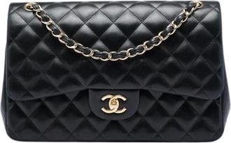 Chanel Pre-owned Vintage Double Flap Shoulder Bag - Dames - Vintage Schoudertas - Zwart - ONE Size - Leer - Vintage