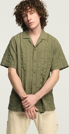 Lucky Brand Mens Seersucker Camp Collar Shirt