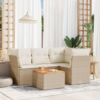 vidaXL Juego De Sof&aacute;s Jard&iacute;n Con Cojines 5 Pzas Rat&aacute;n Sint&eacute;tico Beige Vidaxl