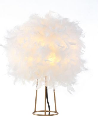 Jonathan Y Designs Stork Feather Metal LED Table Lamp in White/gold at Nordstrom