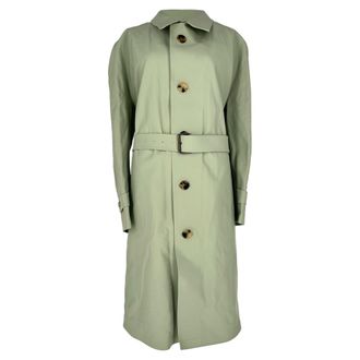 Maison Margiela Single-Breasted Belted Coat in Green Polyurethane
