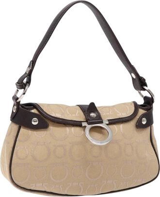 Ferragamo Gancini Handbag Canvas And Leather Canvas Handbag (Pre-Owned)