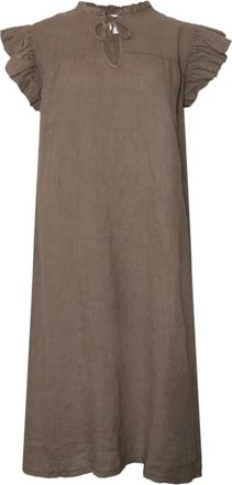Tiffany & Co. Frill Jurk Linnen Nougat - Dames - Casual kleedjes - Bruin - L - Linnen - Kleedjes