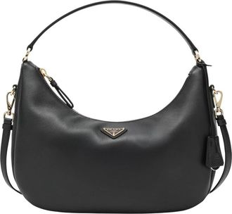 Prada Leren Schoudertas met Driehoeklogo - Dames - Schoudertassen - Zwart - ONE Size - Leer - Tassen