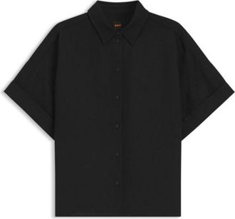 BOSS Regular-fit blouse with rolled cuffs