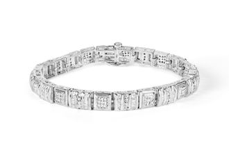 House of Brilliance 10K White Gold Round and Baguette Cut Diamond Bracelet
