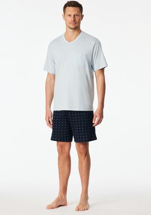 Schiesser Shorty SCHIESSER Comfort Essentials, Damen, Gr. 48, 805, blau, Single Jersey, Obermaterial: 100% Baumwolle, Basic kurz, V-Ausschnitt, Homewear-Sets Sh