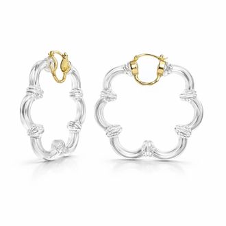 Gold & Honey Womens Flower Bamboo Lucite Hoop Earrings In Clear