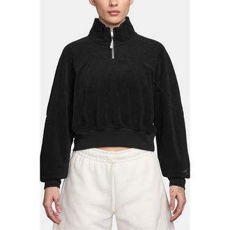 Nike Jordan Flight Fleece Quarter Zip Crop Sweatshirt in Black/Black at Nordstrom, Size Xx-Large
