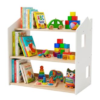 Relaxdays Relaxdays Estanter&iacute;a Infantil En Forma De Casa, 59 X 61 X 39 Cm, 3 Niveles, Montessori, Madera, Blanco Natural