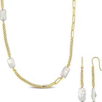 Delmar Cultured Freshwater Pearl Curb Chain Necklace & Earrings Set in Gold at Nordstrom Rack