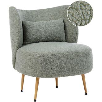 Beliani Poltrona Soggiorno Seduta Schienale curvo Design Glam Tappezzeria Boucle Legno chiaro Gambe in metallo Verde Otsby ii