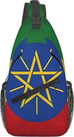 Generic Ethiopia Flag Chest Bag With Zipper Shoulder Bag Adjustable Sling Backpack For Women Shopping Casual
