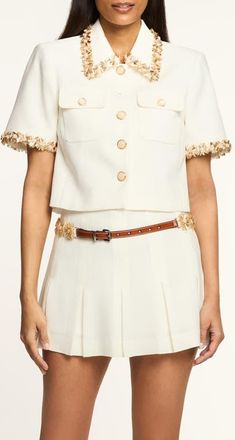 Cinq &agrave; Sept Aanya Sunflare Jacket in Ivory/Champagne at Nordstrom, Size 12