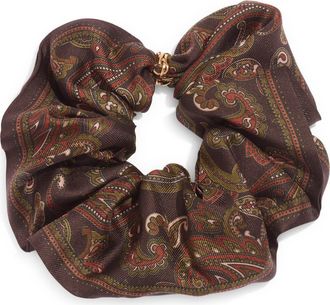 Saint Laurent Paisley Silk Twill Scrunchie in Brown/Light Brown/Gold at Nordstrom