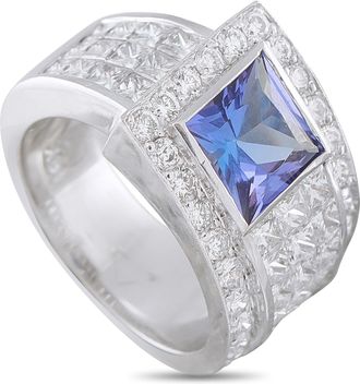 Luxury Bazaar 18K White Gold 1.65ct Diamond and Tanzanite Ring MF10-080326