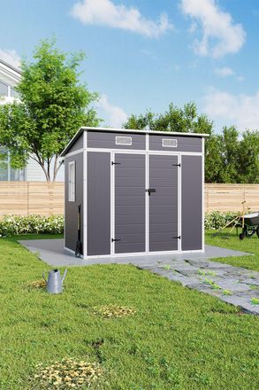H&O Direct Large Plastic Outdoor Garden Storage Tool Shed in Grey