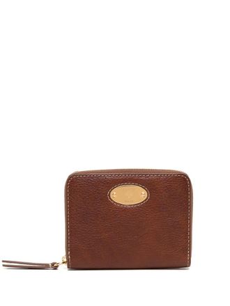 Mulberry grained-leather logo-plaque purse - Brown