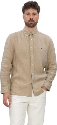Tommy Hilfiger Pigment Dyed Li Solid Rf Shirt - Heren - Casual Overhemden - Beige - 2XL - Linnen - Overhemden