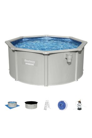 Bestway Pool SET 56566, Blau, Grau, Metall, Kunststoff, Kreise, 120 cm, Freizeit & Co, Pools & Wasserspa&szlig;, Pools, Aufstellpools