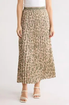 Max Studio Pleated Maxi Skirt in Blush Dancing Lotus at Nordstrom Rack, Size X-Small
